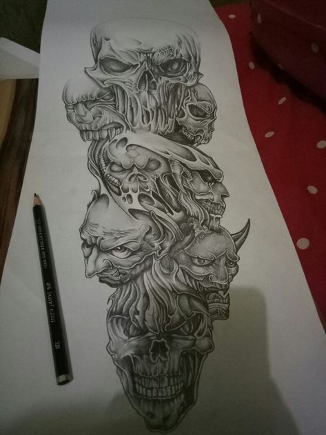 Prison Style Tattoo Sleeve, Tattoos Dark Art, Tattoos Half Sleeve, Cool Skull Drawings, Skulls Tattoo, Lion Art Tattoo, Evil Skull Tattoo, Skull Art Tattoo, Half Sleeve Tattoos Drawings