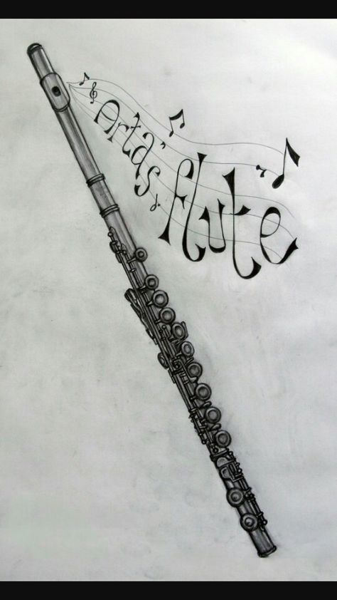 Drawing Musical Instruments, Flute Sketch, Instrument Drawing, Music Art Drawing, Flute Art, Flute Tattoo, Flute Drawing, Music Notes Drawing, Transverse Flute