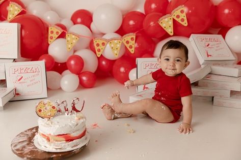 Pizza Smash Photoshoot, First Slice Of Life Birthday, One Year Old Pizza Themed Party, First Slice Birthday Party, Slice Of Fun Turning One, Pizza 1st Birthday Party, Pizza Themed 1st Birthday Party, Pizza First Birthday Party, Pizza First Birthday