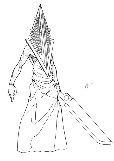 Silent Hill Tattoo Pyramid Head, Pyramid Head Sketch, Silent Hill Sketch, Pyramid Head Tattoo Design, Pyramid Head Drawing, Silent Hill Drawings, Pyramid Head Tattoo, Pyramid Head Art, Pyramid Head Silent Hill