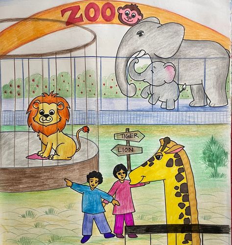 Zoo for kids A Day At The Zoo Drawing, Zoo Drawing Easy, Zoo Animal Drawings Easy, Zoo Drawing For Kids Easy, Zoo Drawing For Kids, Zoo Animal Drawings, Draw Zoo Animals, Zoo Sketch, Animal Drawings For Kids