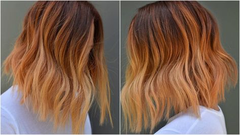 Peach Hair Colors, Red Ombre Hair, Red Blonde Hair, Ginger Peach, Peach Hair, Honey Blonde Hair, Ombré Hair, Low Lights Hair, Ombre Hair Color