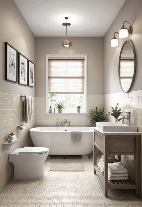 Light, neutral colors can open up your small bathroom, making it feel larger and more airy. Explore color ideas for a fresh look! #ColorPalette #SmallBathroom Modern Cottage Bathroom, Bathroom Wall Colors, Small Master Bath, Small Full Bathroom, Cozy Bath, Small Bathroom Tiles, Bathroom Hacks, Under Sink Storage, Wall Mounted Sink