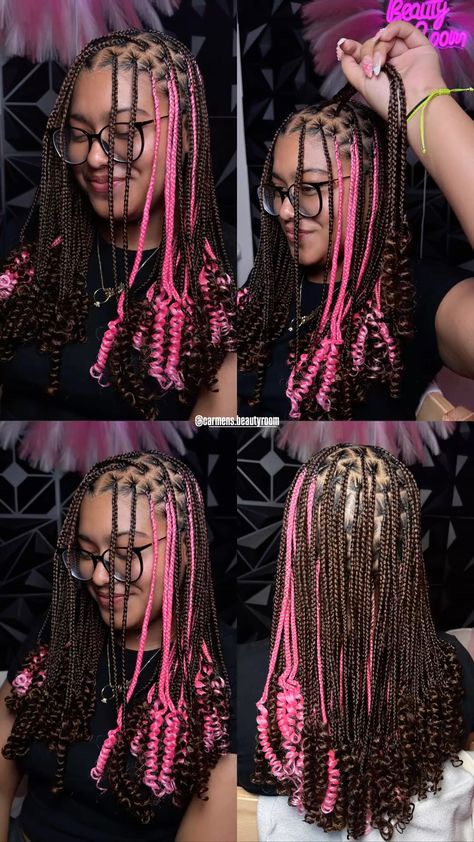 #pink #pinkhair #pinkbraids #knotlessboxbraids #knotlessboxbraids Pink And Black Braids, Box Braids, Pink Hair, Braids, Hair, Pink, Pins, Plaits