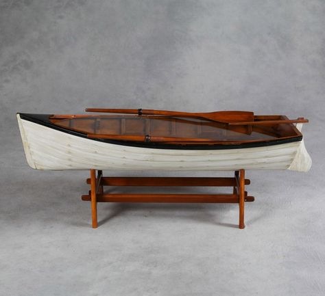 Vintage Row Boat Boat Coffee Table Nautical Coffee Table, Boat Shelf, Types Of Coffee Tables, Boat Table, Boat Bar, Glass Coffee Tables, Coffee Tables Ideas, Nautical Ideas, Lakefront Living