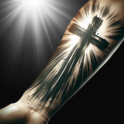 Image Creator Cross And Sun Rays Tattoo, Cross With Sun Rays Tattoo, Cross With Light Rays Tattoo, Cross Cover Up Tattoo, Jesus Cross Tattoo Design, Ken Tattoo, Incubus Tattoo, Jesus On Cross Tattoo, Christian Tattoos Men