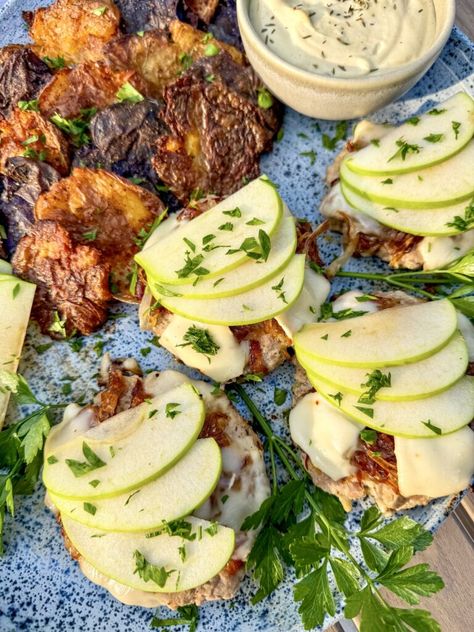 Apple Turkey Burgers with Brie and Caramelized Shallots Apple Spice Waffles, Turkey Burger Bowl, Melted Brie, Apple Turkey, Cucumber Dill Salad, Taco Stuffed Peppers, Caramelized Shallots, Crispy Smashed Potatoes, Asian Slaw