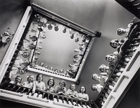 Fibonacci Sequence   Nurses hanging over railing of spiral stairs Roosevelt Hospital; nurses Photos Black And White, Alfred Eisenstaedt, Hospital Photos, Black And White, Photography, White, Black