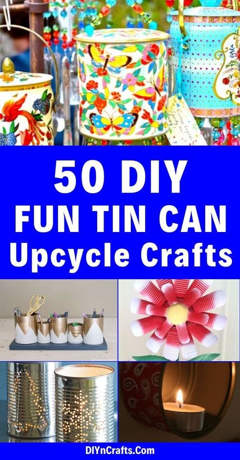 Here are 50 incredible tin can recycling projects that will blow your mind! I can’t wait to try these projects for myself, and I know you’ll be just as excited to do some of these yourself! #diy #upcycle #recycle #tincans #crafts #ecofriendly What To Do With Cans Craft Ideas, Old Tin Cans Ideas Diy Projects, Crafts Using Cans, Diy Cans Ideas, Tin Can Upcycle, Tim Can Crafts Ideas, Crafts Using Tin Cans, Metal Can Crafts, Empty Cans Ideas Diy