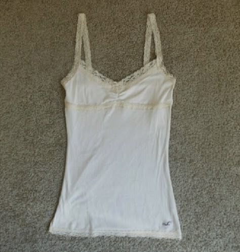 White Tank Tops, Top With Lace Trim, Tank Top With Lace, 2000s Fashion Outfits, Hollister Tops, 2000s Fashion, Lace Tank, White Tank Top, Dream Clothes