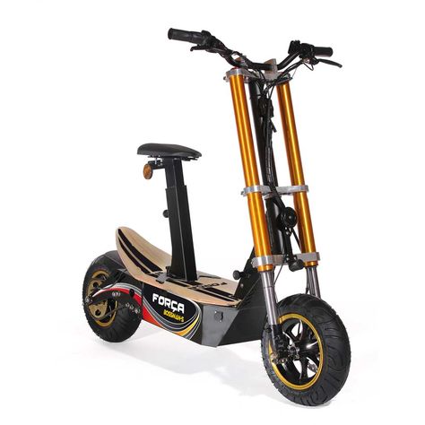 FORÇA Bossman-S Elektro-Scooter mit 40AH Lithium-Akku 48 V 1500 W Straßenzulassung EEC 45km/h Topspeed in Schwarz-Gold Electric Scooter For Kids, Best Electric Scooter, Vespa Scooter, Scooter Design, Scooters For Sale, Scooter Bike, Scooter Girl, Kick Scooter, Kids Scooter