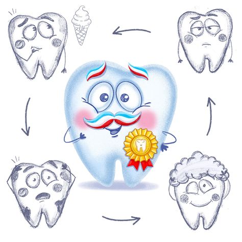 Character design for children's dental app, tooth character, on ArtStation at https://www.artstation.com/artwork/g86nVm Tooth Character, Teeth Illustration, Dental Kids, Pediatric Dentist, Pixar, Character Design, Art Design, Disney Characters, Disney