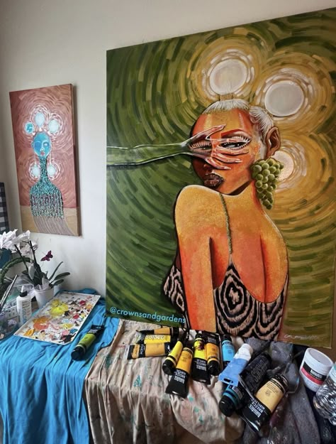 Room Art Ideas Wall Decor, Black Body Art, Afrosurrealism Art, Black Artist Aesthetic, Funky Painting Ideas, Random Painting Ideas, Art Goals, Greenville South Carolina, Vibes Art