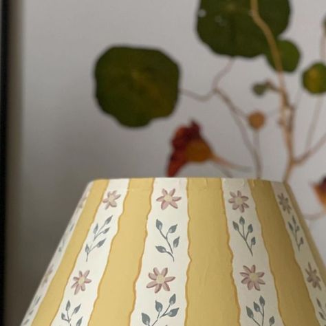 Sarah Blomfield on Instagram: "Flowery stripes 🌼 #lampshades #handpainted one shade available on the website   #handpaintedlampshades #lighting #yellowstripes #decorative" Lampshade Painting, Hand Painted Lamp Shades, Diy Lamp Shade Makeover, Hand Painted Lampshade, Painted Lampshade Diy, Hand Painted Lamp Shade, Painted Lampshade, Diy Floral Lamp Shade, Watercolor Lampshade