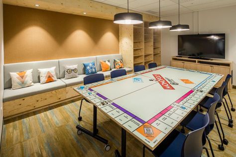 Monopoly Interior Design, Small Board Game Room, Fun Game Room Ideas, Boardgame Cafe Design, Boardgame Room Idea, Activity Room Ideas For Adults, Board Game Room Design, Entertainment Room Ideas Family, Board Games Room