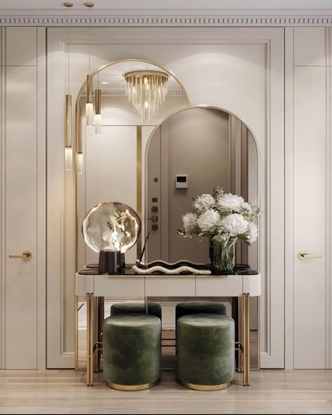 Mirror Design In Bedroom, Modern Entryway Design, Dressing Table Mirror Design, Luxury Dresser, Comfortable Bedroom Decor, Network Design, Parisian Home Decor, Entryway Design, Lobby Interior Design