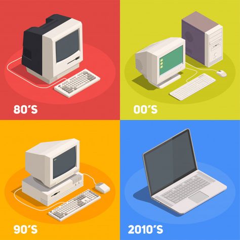 Computer Evolution, Prop Idea, Nft Ideas, Computer Vector, Digital Media Design, Computer Set, Computer History, Retro Gadgets, Vintage Video Games