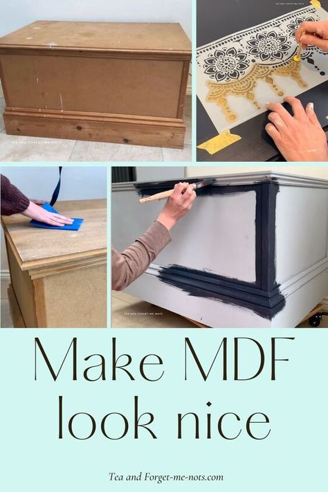 Can you make MDF look nice? MDF is a budget-friendly option but not very pretty. You need to know the right products to use to make it work.However, a lick of paint and some decoration goes a long way to help make MDF look nice.But there are a few things you need to think about when painting MDF. MDF isn’t solid wood and has to be treated right. Otherwise, there’s a good chance that it won’t last and will be a waste of time and effort. I got this chest for free on Freecycle.It was re… Paint Mdf Furniture, Painting Mdf Board, Mdf Furniture, Next Furniture, Paint Thinner, Waste Of Time, Forget Me Nots, Painted Sticks, Furniture Makeovers