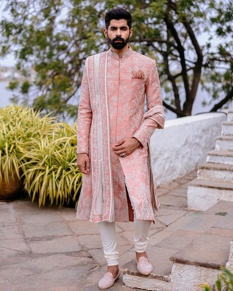 Best Colours We Spotted For Grooms in 2020! South Indian Men Wedding Outfit, South Indian Groom Outfit For Men, Sherwani For Men Wedding Royals, Outfits For Groom, Indian Groom Dress, Wedding Dresses Men, Wedding Kurta For Men, Embroidered Sherwani, Wedding Outfits For Groom