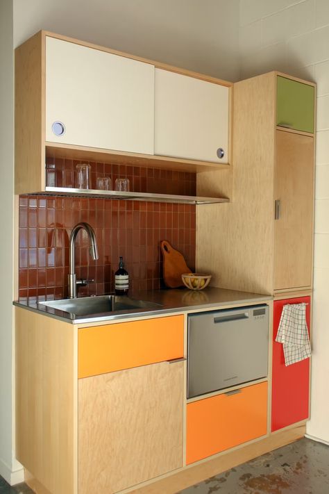 Photo 4 of 7 in A Firm Cooks Up a New Kitchen With $38K and a Dash of Midcentury Magic - Dwell Plywood Kitchen, Maple Cabinets, Tiny House Floor Plans, Plywood Furniture, Pantry Design, Modern Homes, Apartment Interior, Cool Rooms, Diy Kitchen