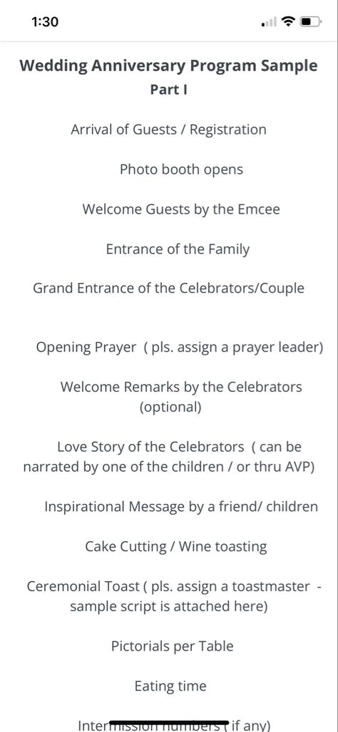 50th Anniversary Program Ideas, Anniversary Party Itinerary, 50th Wedding Anniversary Program Ideas, Anniversary Program Ideas, Anniversary Party Ideas For Parents, 35th Anniversary Ideas, 10th Anniversary Party Ideas, Wedding Anniversary Party Themes, 20 Year Anniversary Ideas