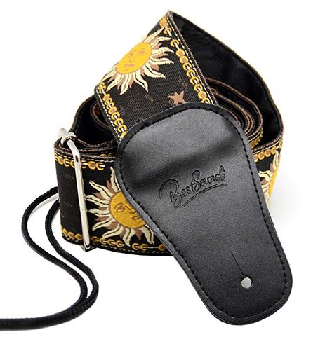 Amazon.com: BestSounds C-150 Leather Adjustable Guitar Strap, Sun Jacquard Weave For Bass Electric and Acoustic Guitars, Black: Musical Instruments Vintage Les Paul, Guitar Belt, Yamaha Guitar, Cool Electric Guitars, Guitar Straps, Guitar Gear, Music Images, Braids With Weave, Acoustic Guitars