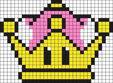 Perler Bead Crown Pattern, Crown Perler Beads, Princess Peach Perler Bead Patterns, Perler Bead Crown, Crown Pixel Art, Kandi Crown, Peach Moodboard, Super Crown, Crochet Graphs