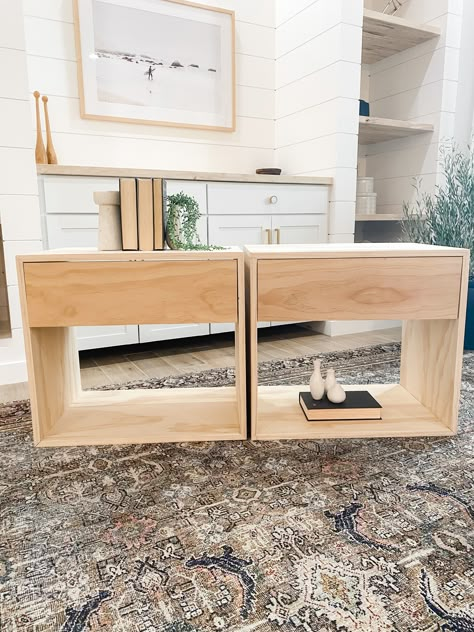 Diy Modern Bedside Table, Diy Side Table With Drawer, Diy Wooden Nightstand, Built In End Tables Bedroom, Build In Night Stand, Diy Bedside Table With Drawer, Night Stand Diy Bedside Tables, Diy Entry Table With Drawers, Diy Minimalist Nightstand