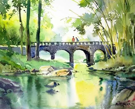 Milind Mulick Milind Mulick, Watercolor Indian, Watercolour Landscapes, Drawing Scenery, Watercolor Scenery, Watercolor Art Landscape, Watercolor Paintings Nature, Watercolor Architecture, Scenery Paintings