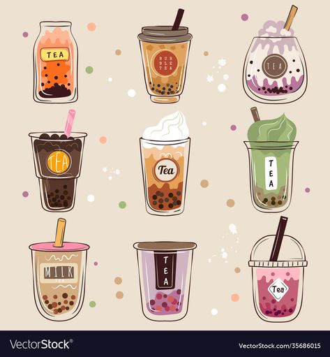 Pink Tape Wallpaper, Asian Drink, Milkshake Cup, Doodle Illustrations, Kawaii Logo, Tea Wallpaper, Tea Illustration, Bubble Tea Shop, Asian Wall Art