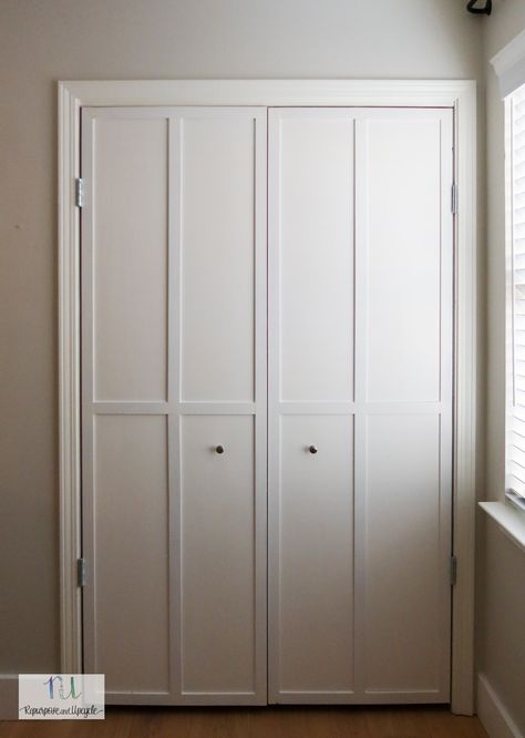 DIY french doors from bifold doors Diy Door Hinges Ideas, Bifold To French Doors Diy Pantry, Bifold To French Doors Diy, Making Bifold Doors Into French Doors, Change Bifold Doors To Regular Doors, Update Louvered Bifold Doors, Change Bifold Closet Doors To French Doors, Louvered Bifold Doors, Bifold Door Ideas