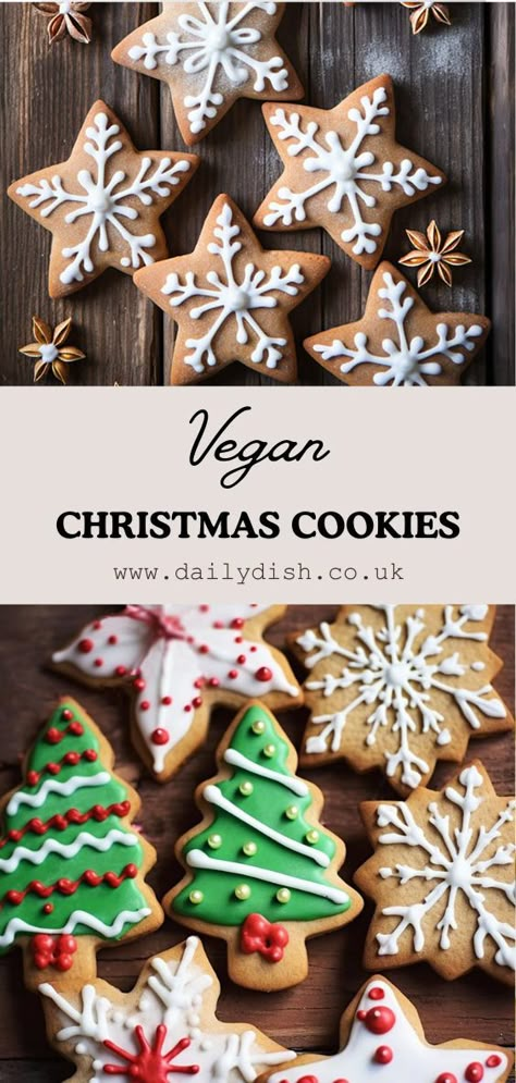 Vegan Christmas Cookies Vegan Christmas Candy Recipes, Plant Based Christmas Cookies, Plant Based Holiday Recipes, Healthy Vegan Christmas Cookies, Vegan Christmas Sugar Cookies, Vegan Cutout Cookies, Non Dairy Christmas Cookies, Plant Based Christmas Recipes, Vegan Xmas Cookies