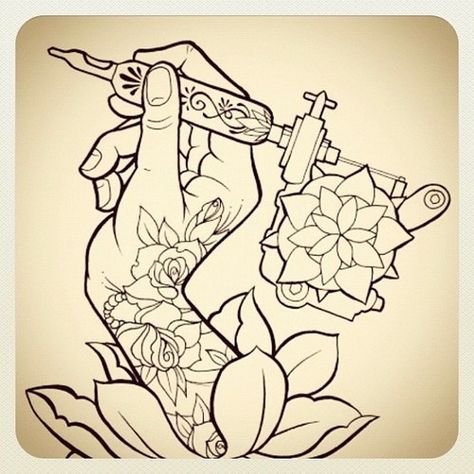 tattoo sketch : hand with tattoo machine and rose Hand Holding Tattoo, Hand Tattoos Pictures, Tattoo Machine Drawing, Tattoo Machine Art, Machine Drawing, Catrina Tattoo, Photography Tattoo, Geniale Tattoos, Tattoo Sketch