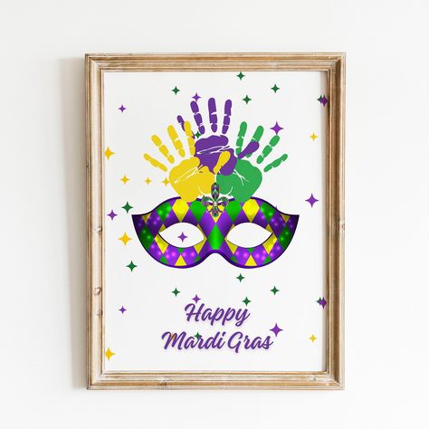 Handprint Craft, Mardi Gras Mask, Craft Activity, Creative Craft, Fat Tuesday, Handprint Art, Preschool Activity, Craft For Kids, Activities To Do