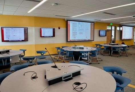 Active Learning Spaces | Digital Classroom Services Active Learning Classroom, Atrium Windows, Student Images, Tiered Seating, Whiteboard Wall, Rolling Chair, Active Learning, Lectures Hall, Education Technology