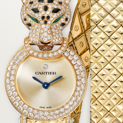 Emerald Eyes, Cartier Panthere, Cartier Watch, Watch Collection, Brilliant Cut Diamond, Quartz Movement, Cartier, Sapphire, Yellow Gold