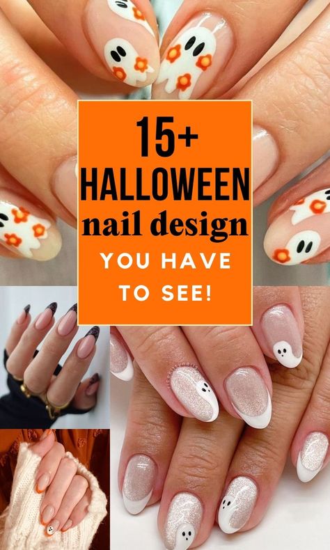 halloween nail design ideas Simple Gel Halloween Nails, October Short Nail Designs, Fall Or Halloween Nails, Fall Nail Designs Simple Short, Simple Halloween Nail Designs Acrylic, Halloween French Tip Nails Almond, Fall Nail Designs Halloween, Halloween And Fall Nails, Cute Halloween Nails Acrylic Short