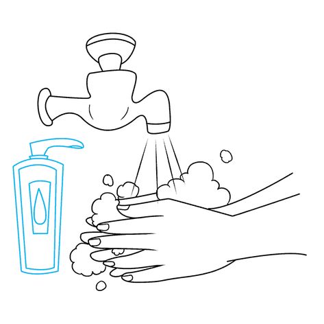 How to Draw Washing Hands Step 08 Uses Of Water, Hands Step By Step, Cool Drawing Base, Bone Drawing, Ng Tube, Drawing Base Poses, Cartoon Drawing Tutorial, Draw Hands, Hand Palm