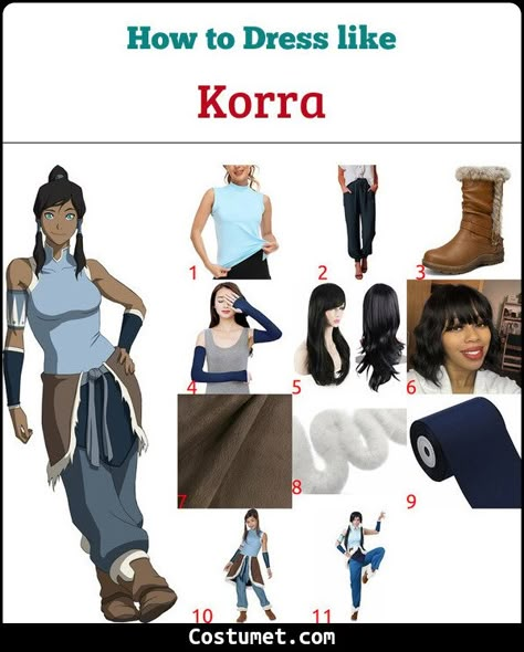 Korra (The Legend of Korra) Costume for Cosplay & Halloween 2022 Korra Modern Outfit, Korra Avatar Costume, Korra Cosplay Diy, Korra Costume Diy, Korra Halloween Costume, Korra Inspired Outfits, Brown Cosplayers, Kora Costume, Legend Of Korra Costume