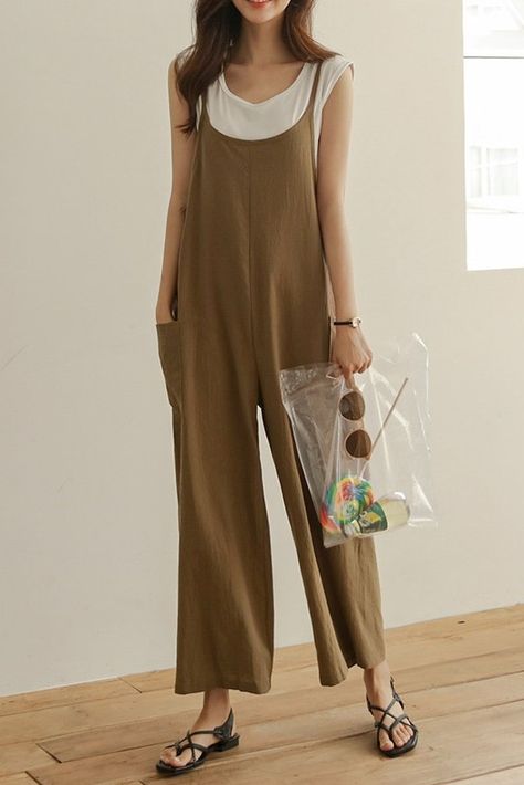 Shirt Under Jumpsuit, Rompers For Women, Dress Jumpsuit, K Fashion, Jumpsuits And Rompers, Korean Clothing, Korean Brands, Jumpsuit Fashion, Sleeveless Jumpsuits