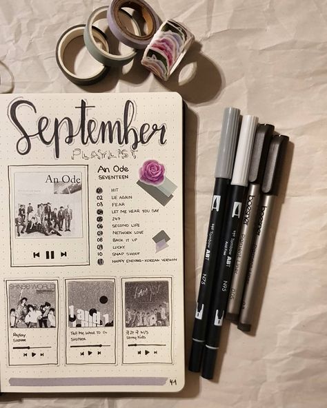 September Word Art, Seventeen Journal, Playlist Journal, Journal Lists, Bulletin Journal Ideas, Second Life, Bullet Journal Ideas Pages, Boy Art, Seventeen