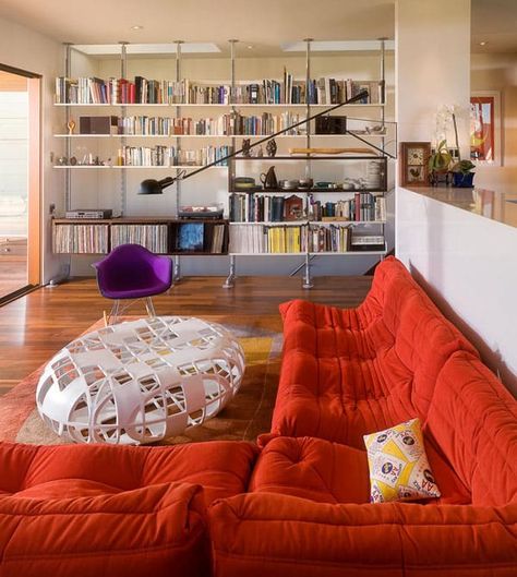 Beaver Street-06-1 Kind Design Orange Couch, Home Design Magazines, Togo Sofa, California Modern, Modern Architects, Contemporary Living Room, Beautiful Interiors, Living Room Interior, 인테리어 디자인