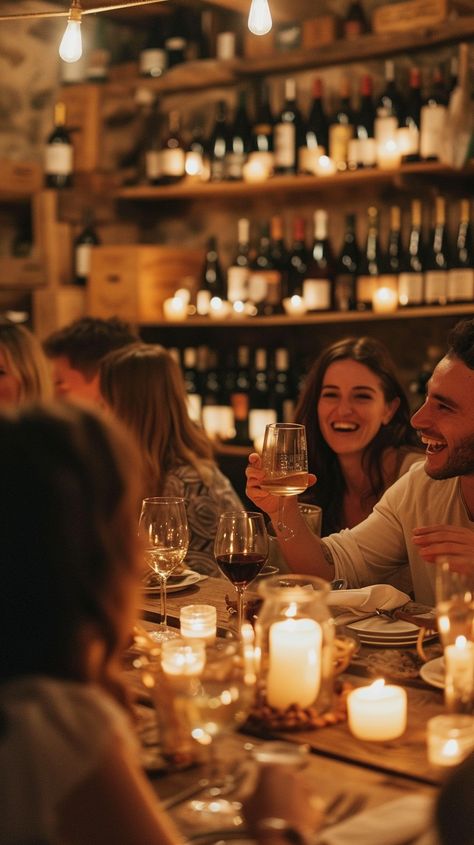 Joyful Dinner Toast: Friends gather in a cozy restaurant, toasting with glasses of wine amidst laughter and conversation. #restaurant #friends #wine #toast #laughter #aiart #aiphoto #stockcake ⬇️ Download and 📝 Prompt 👉 https://ayr.app/l/iLrV Restaurant Photos With Friends, Wine Dinner Photography, Dinner For One Aesthetic, Food Vibes Aesthetic, People At Restaurant Photography, Soft Launch Restaurant, Wine Night Friends, Family Owned Restaurant Aesthetic, Group Dinner Photos