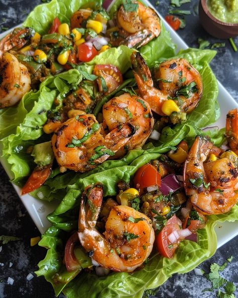 HEALTHY TACO SHRIMP LETTUCE WRAPS 🌮🍤🥬 Ingredients: 1 lb shrimp, peeled and deveined 1 tablespoon olive oil 1 tablespoon taco seasoning 1 head of Romaine or butter lettuce, leaves separated 1/2 cup cherry tomatoes, diced 1/2 cup red onion, diced 1/2 cup avocado, diced 1/4 cup cilantro, chopped 1 lime, cut into wedges Salt and pepper to taste Optional Toppings: Greek yogurt or sour cream Salsa Shredded cheese Jalapeño slices Directions: Step 1: Prepare the Shrimp In a large bowl, toss the... Healthy Taco Shrimp Lettuce Wraps, Taco Shrimp Lettuce Boats, Taco Shrimp, Celebration Recipes, Shrimp Wraps, Shrimp Lettuce Wraps, Healthy Taco, Spicy Shrimp Tacos, Cilantro Lime Shrimp