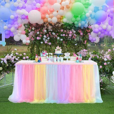 Unicorn Table Decorations, Pink Tulle Table Skirt, Pastel Theme Party, Tutu Table Skirt, Tutu Table, Tulle Table Skirt, Tulle Table, Unicorn Party Decorations, Baby Birthday Party Girl