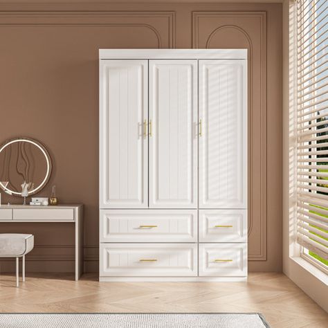 Red Barrel Studio® Gwynda Armoire | Wayfair Large Wardrobe Closet, White Armoire, Wood Armoire, Drawer Glides, Wardrobe Armoire, Big Girl Rooms, Wardrobe Closet, Small Drawers, Metal Drawers