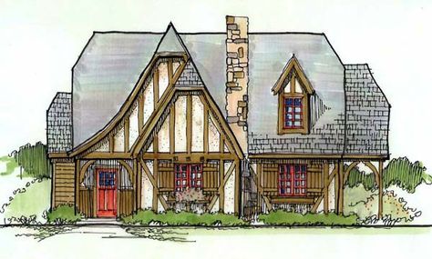 House Plan 62407 - Tudor Style House Plan with 1606 Sq Ft, 4 Bed, 2 Bath Small Tudor Style Homes, Cool House Plans, Cottage Architecture, Tudor Style House, English Tudor Homes, Tudor House Plans, Small Cottage House Plans, Cool House, Cottage Plans