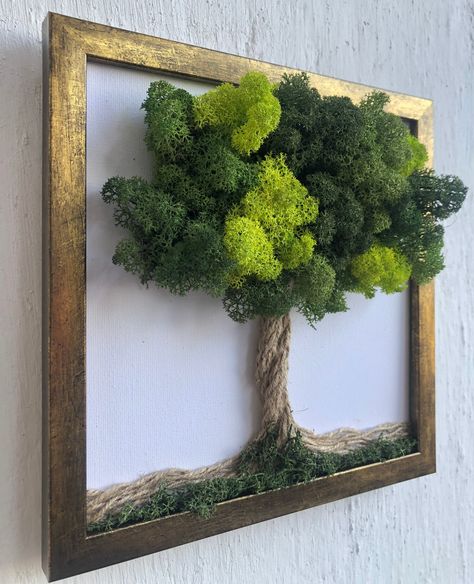 Moss And Mushroom Wall Art, Moss Wall Art Artwork, Mirror Moss Art, Moss Tree Diy, Preserved Moss Art, Moss Crafts, Moss Projects, Moss Ideas, Moss Painting