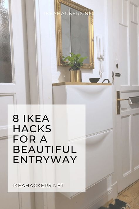 Update the most busy (and often most neglected) spot in your home - the entryway! 8 ideas and hacks to inspire your entryway refresh. Home Entrance Decor Narrow, Small Side Door Entrance Ideas, Ikea Small Hallway Ideas, Landing Pad Entryway, Corner Entrance Ideas Front Doors, Side Door Entryway Ideas, Tiny Entryway Storage, Corner Entrance Ideas, Ikea Foyer Ideas Entryway