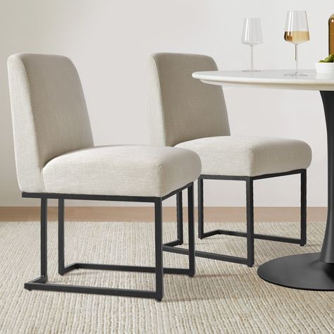 Dining Chair with Black Metal Legs (Set of 2) - Bed Bath & Beyond - 37417502 Fabric Kitchen Chairs, Linen Dining Chairs, Console Table Living Room, Chair Wood, Pedestal Dining Table, Living Room Accents, Living Room Shop, Fabric Dining Chairs, Upholstered Fabric